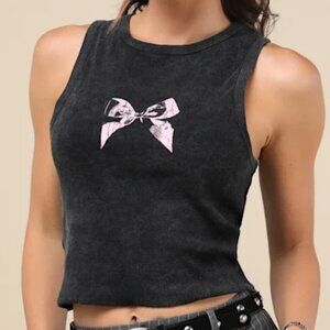 NWT [Lulu's] Bow Print Raw Hem Tank Top